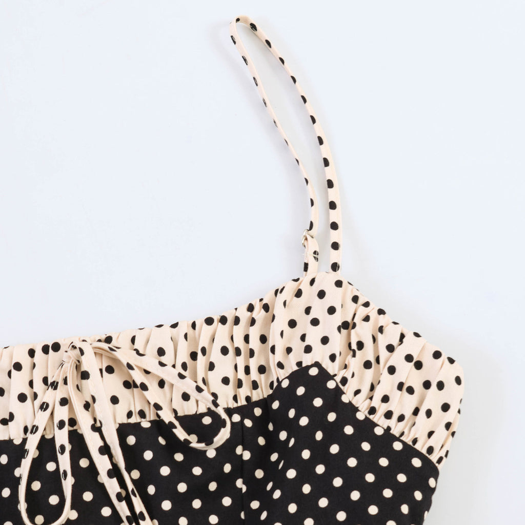 Spicy girl polka dot patchwork suspender dress