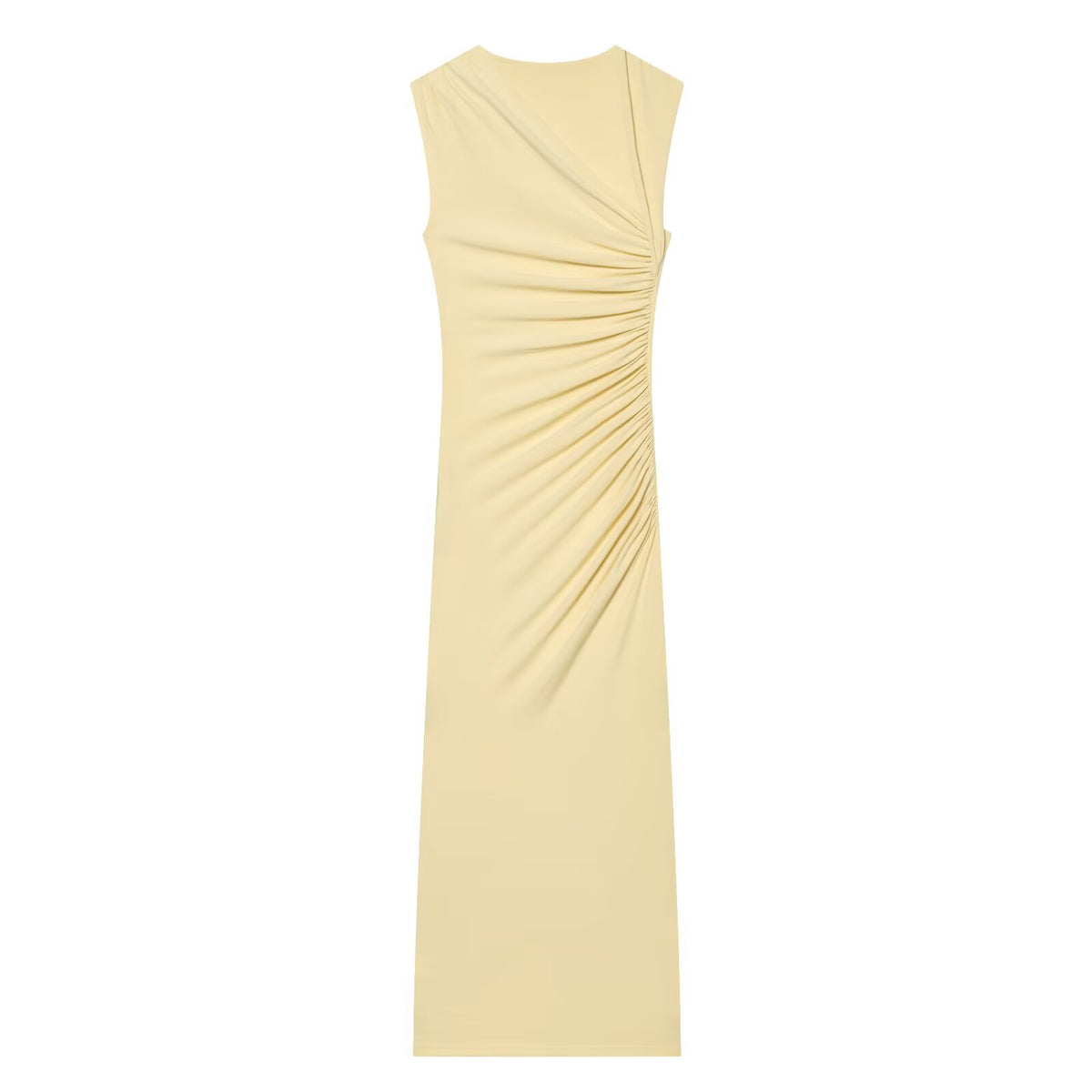 Sleeveless asymmetrical collar pleated dress