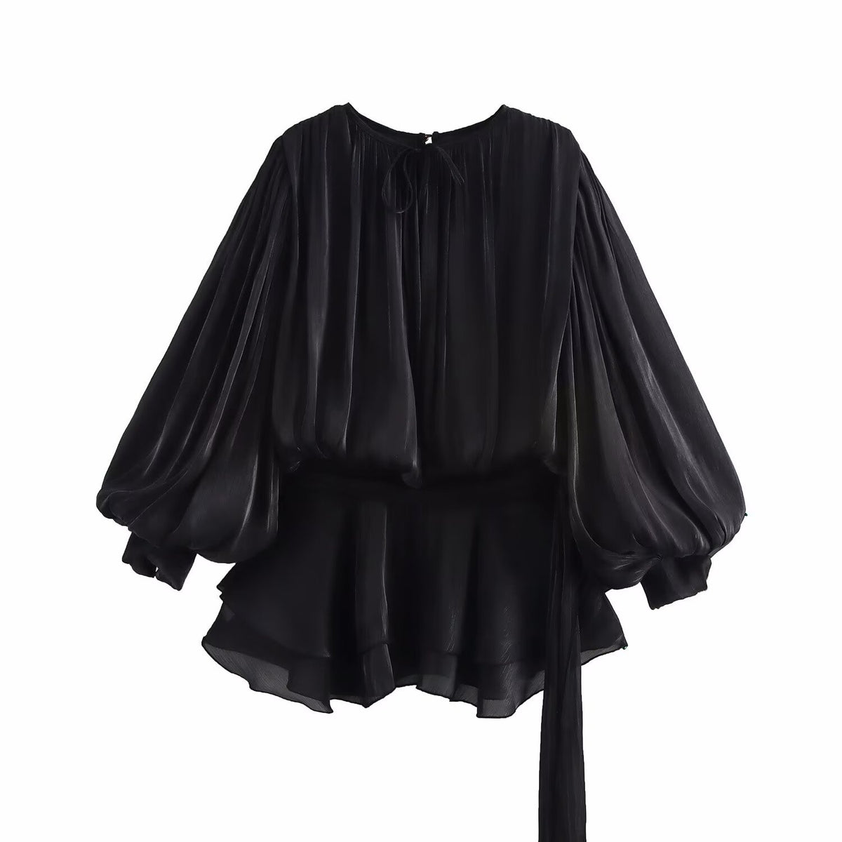 Pure Desire Wind Bubble Sleeve Ruffle Folded Dress