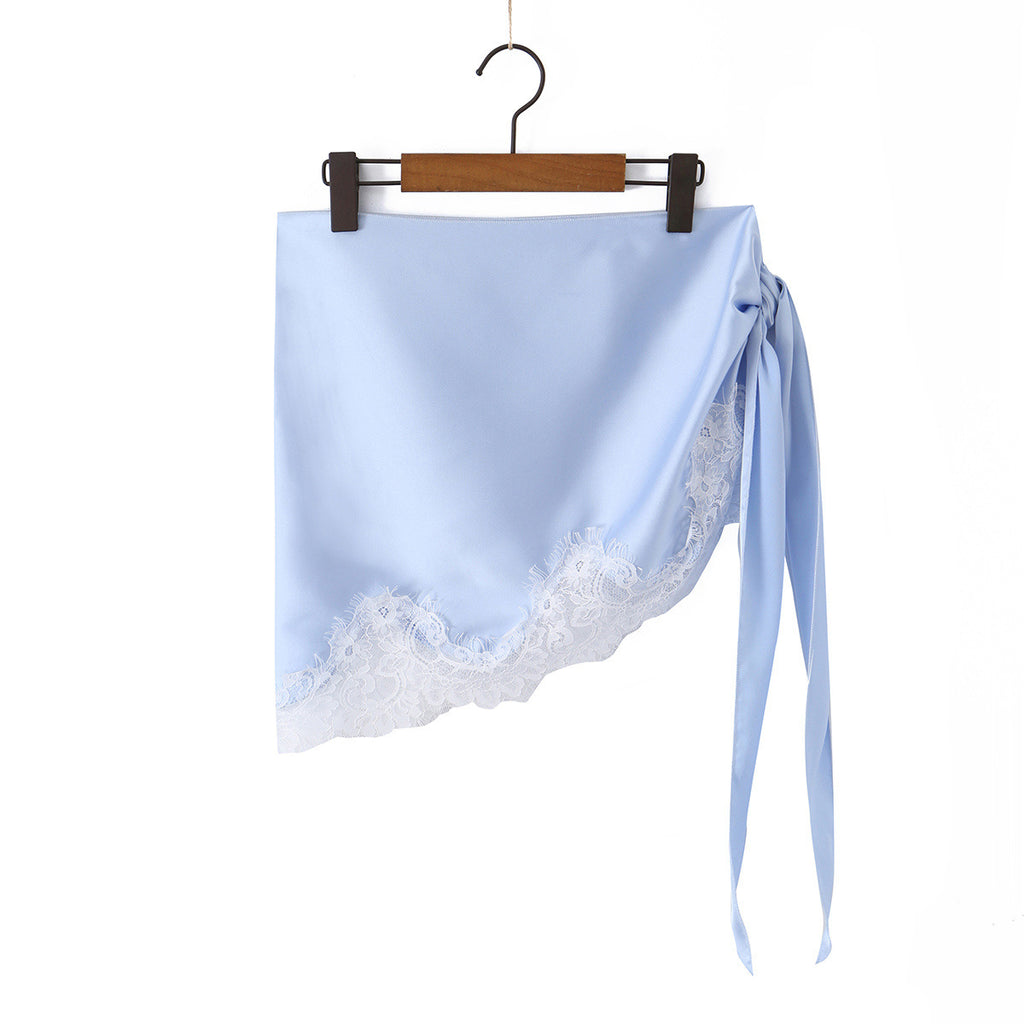 Lace patchwork triangular fart curtain lace up skirt