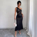 Slanted shoulder lace patchwork slim fit hip hugging dress