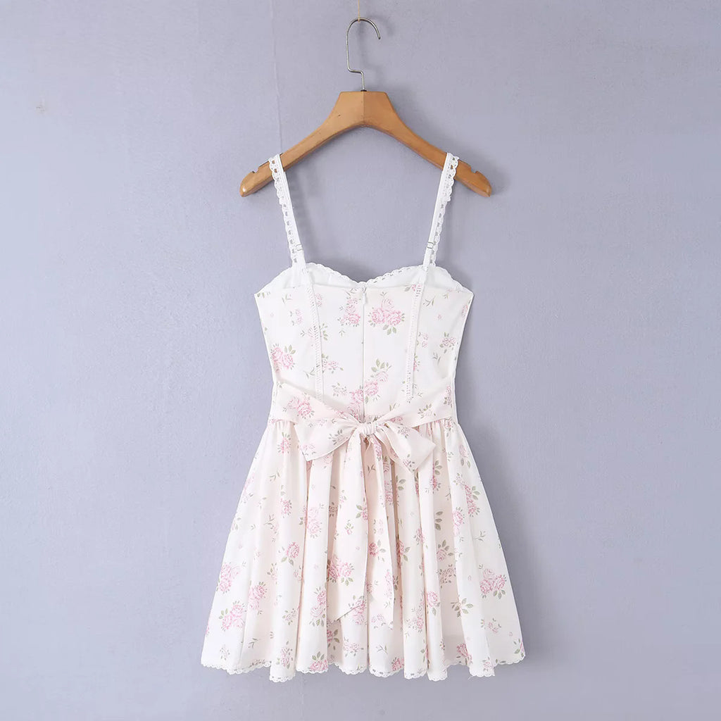 Floral Strapless Dress with Ruched Waist, Slim Fit A-Line Sleeveless Mini Dress Stylish Casual Dress