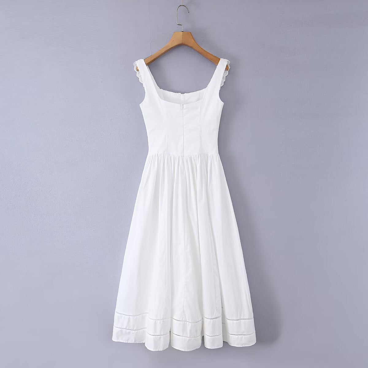 Stitch sleeve lace long hem dress