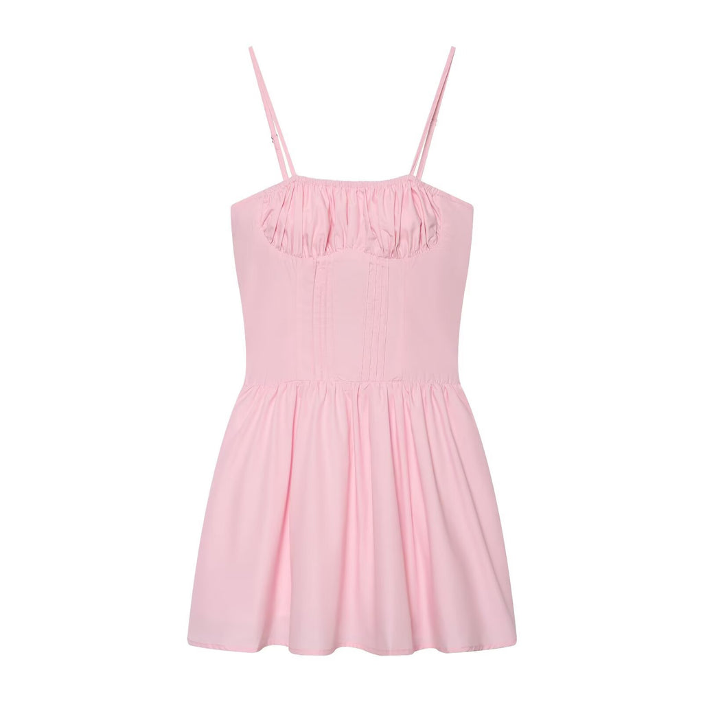 Hot girl waist cinched strapless suspender dress