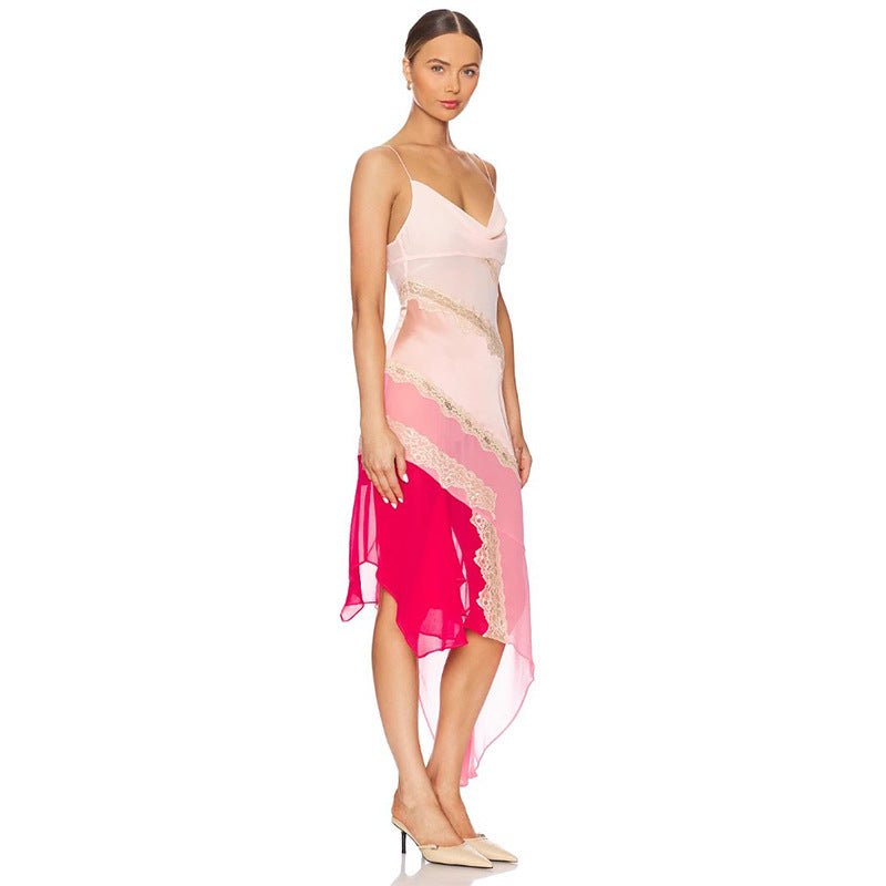 V-neck slim fit camisole mid length dress