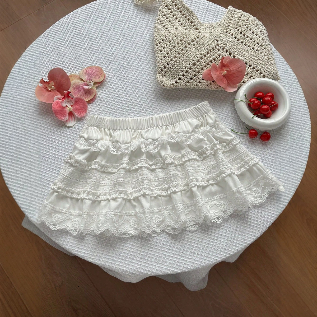 Low waist lace lace and ruffle edge women's short skirt