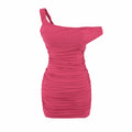 Ruched Irregular Pad-Set Asymmetrical Strap Dress, Halter Neck Slim Fit Bodycon High-Waisted Short Skirt
