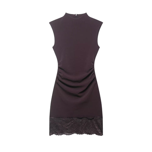 Commuting style elastic lace short dress