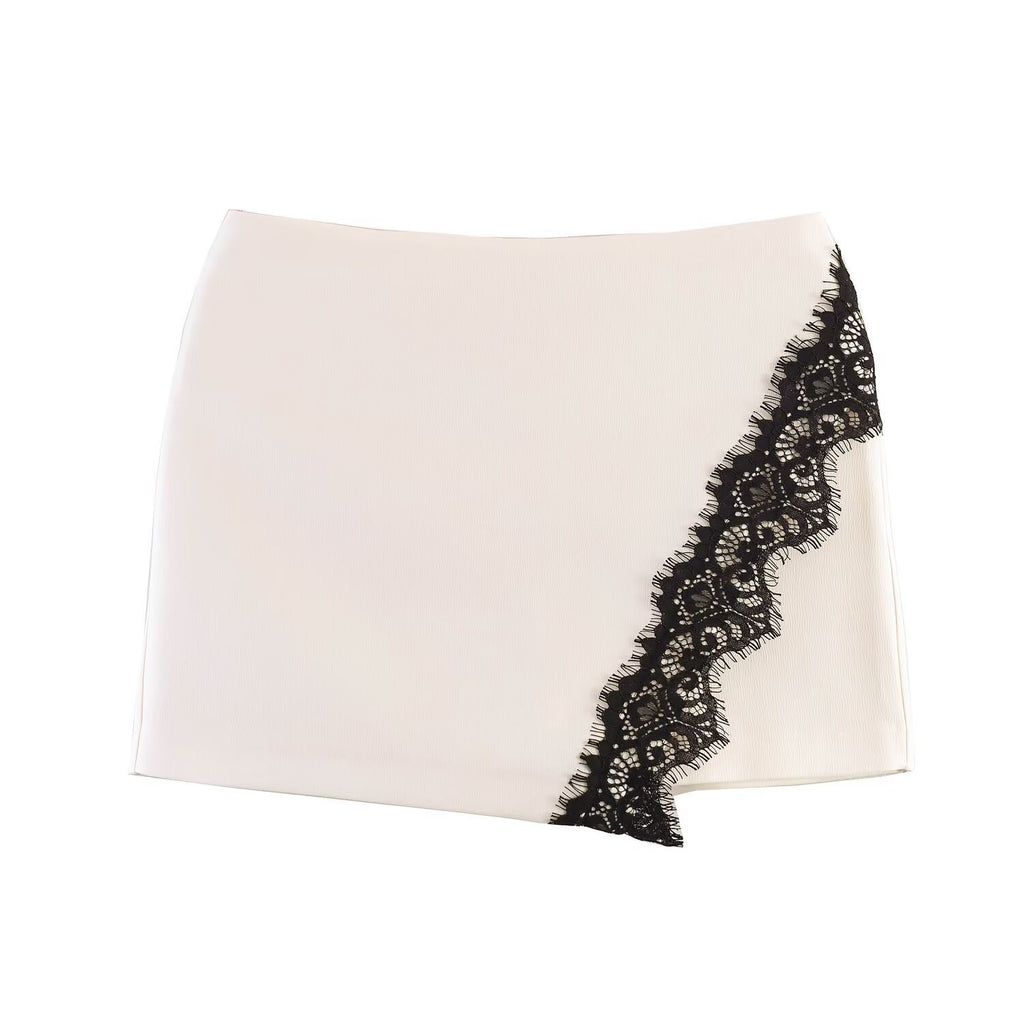 Spicy girl double breasted lace patchwork skirt pants