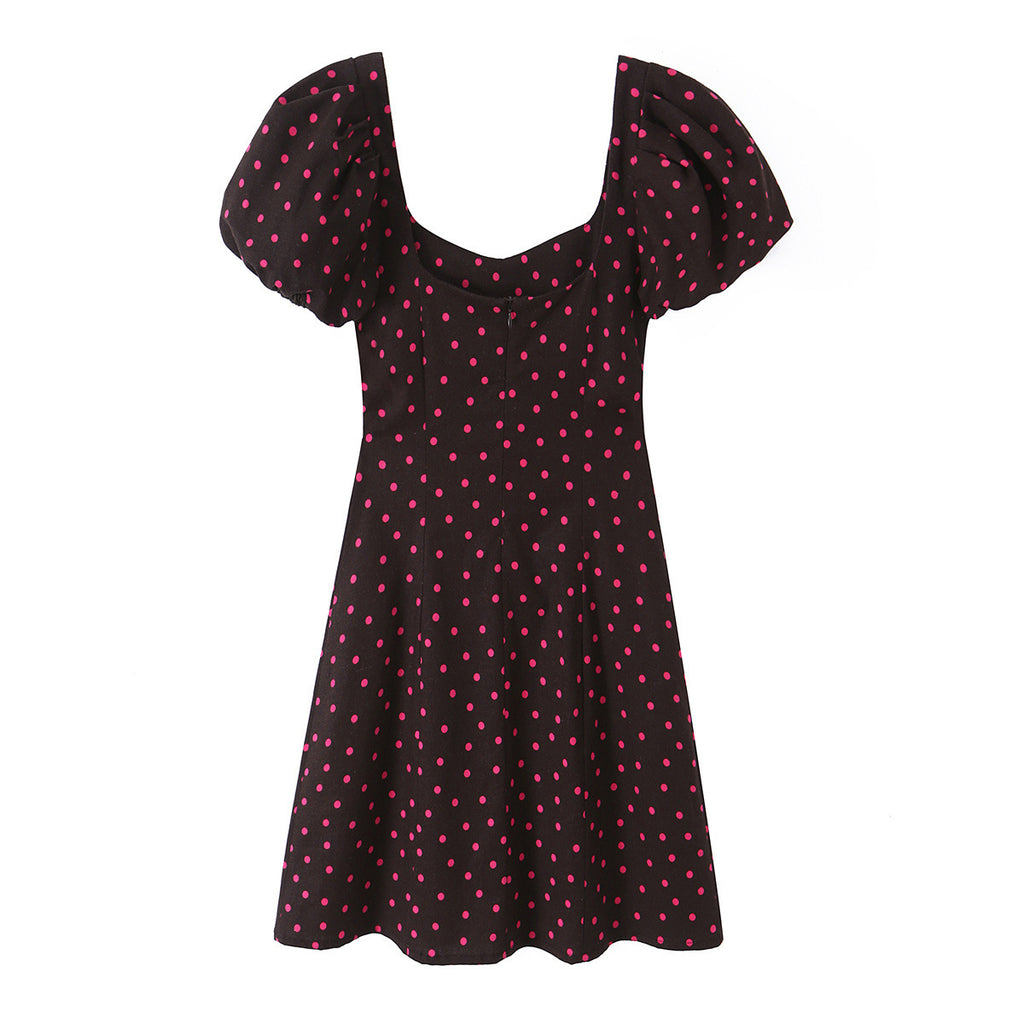 Wave dot bubble sleeve linen dress
