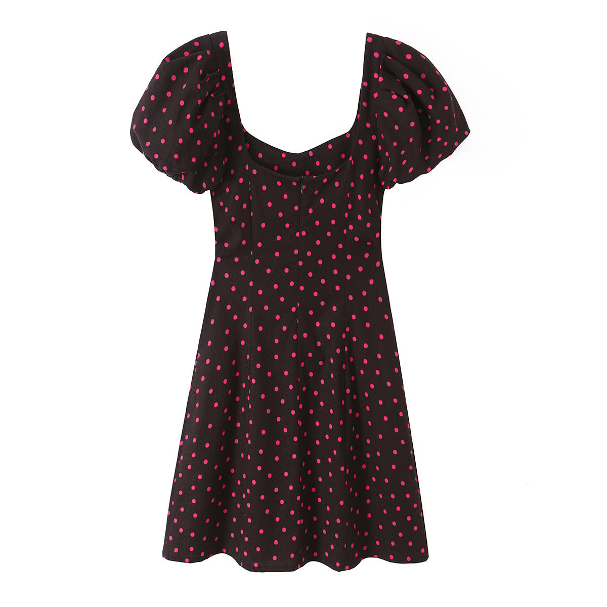 Wave dot bubble sleeve linen dress