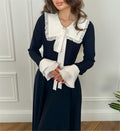 Sweetheart Neckline Flared Sleeve Retro Tie-up Elegant Long Dress