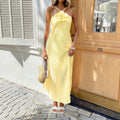 Women's Summer Fashion Floral Decorated Strapless Halter Sexy Backless Dress