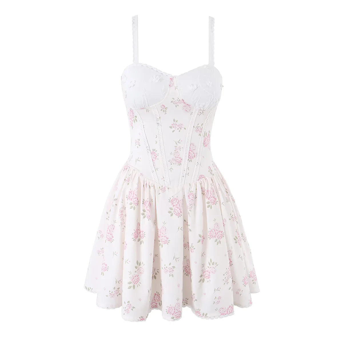 Floral Strapless Dress with Ruched Waist, Slim Fit A-Line Sleeveless Mini Dress Stylish Casual Dress