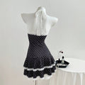 Polka dot lace waist cinching short skirt
