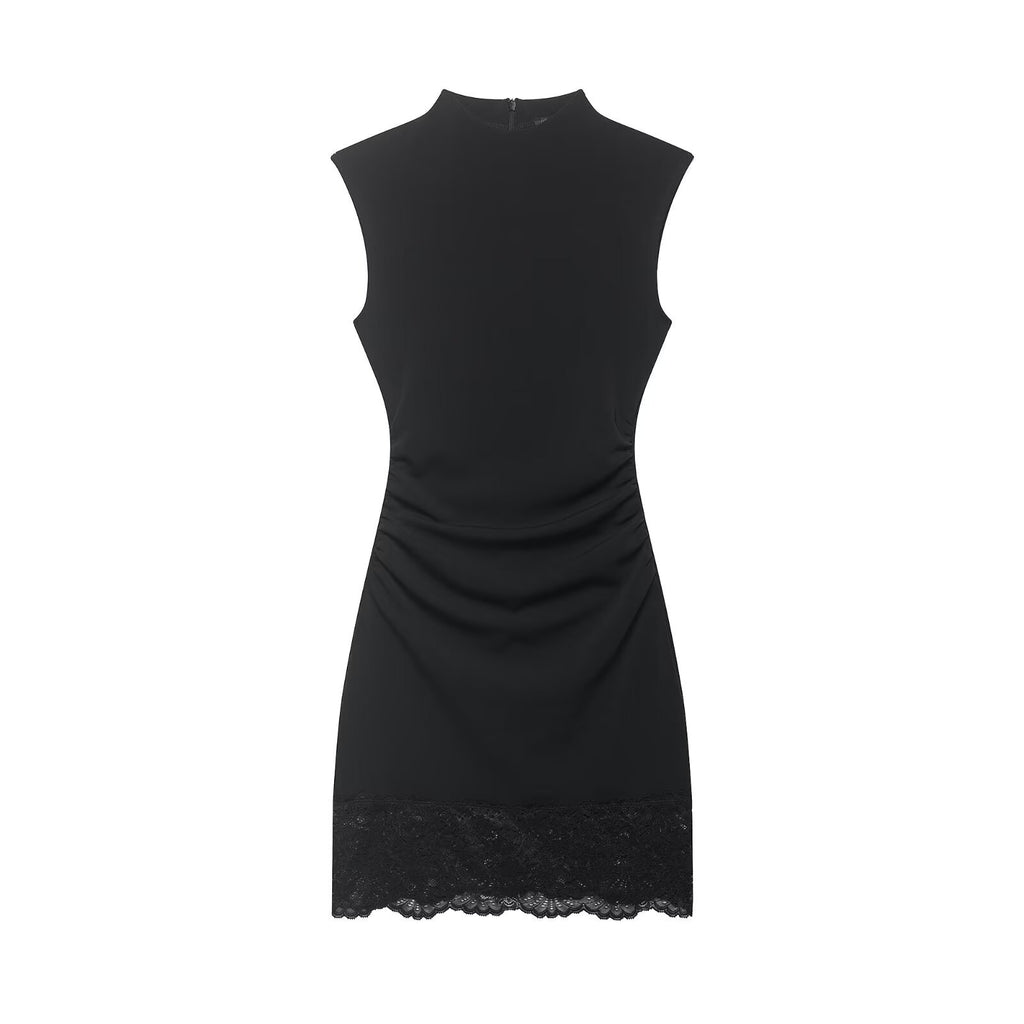 Commuting style elastic lace short dress