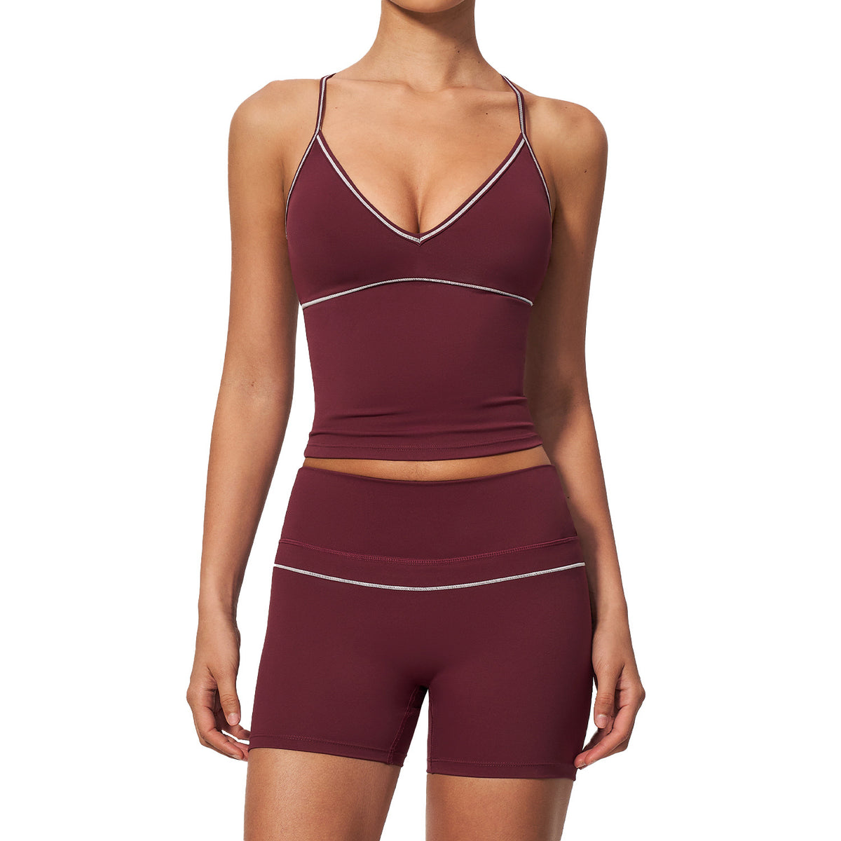 New Fleece Color-Blocking Activewear Set V-Neck Halter Waist-Tightening High-Waisted Outdoor Fitness Yoga Wear for Women