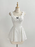 Lace lace bow polka dot A-line dress