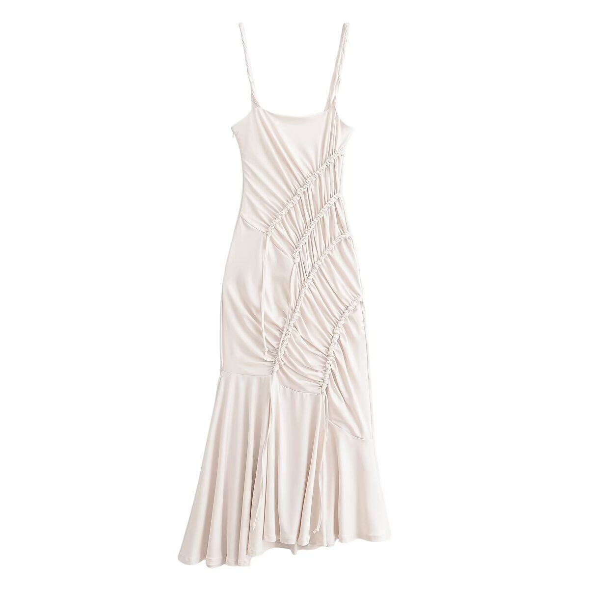 Asymmetric pleated camisole long dress