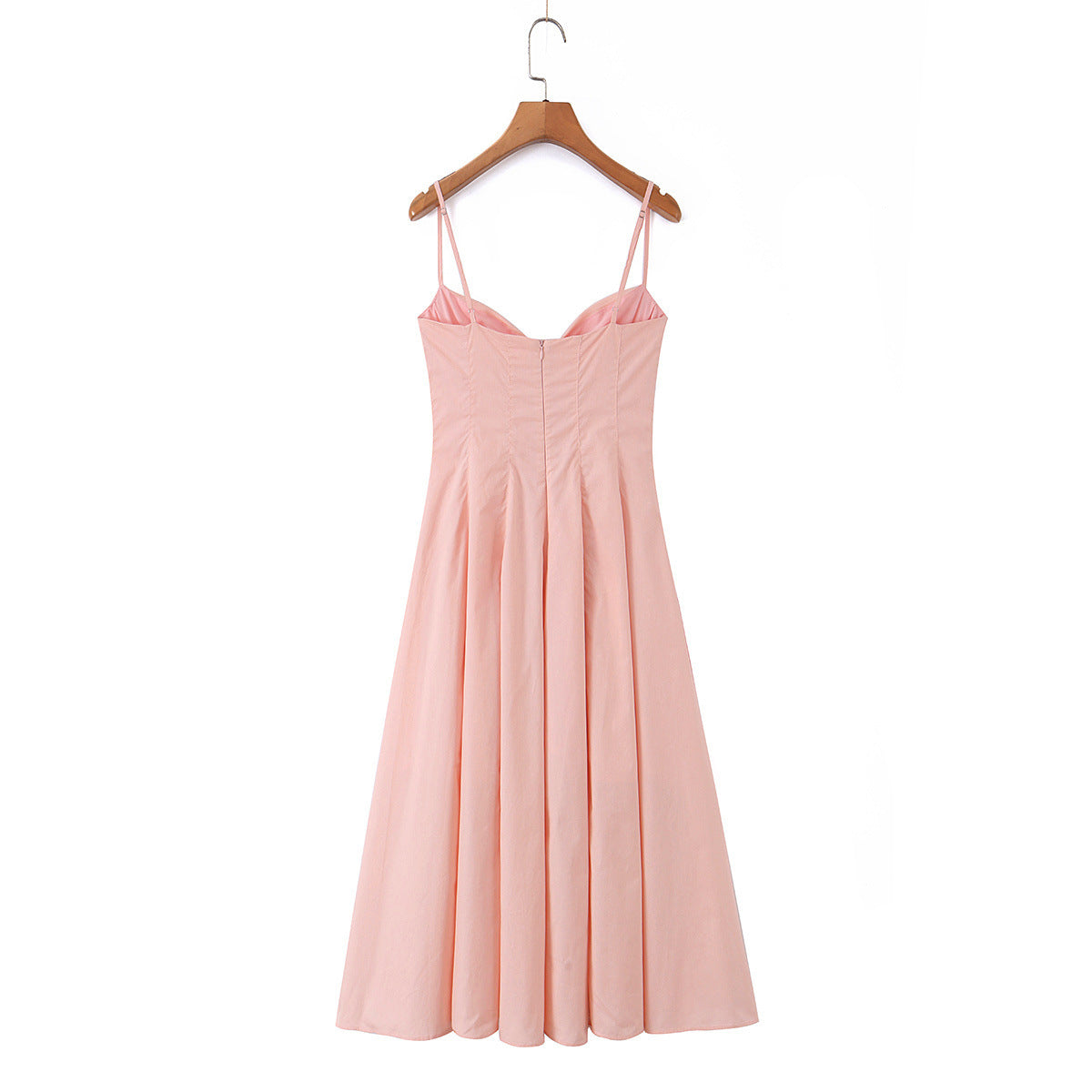 Elegant pleated waist cinched mid length sun dress