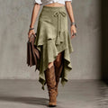 Retro Western Style Irregular Design Suede Skirt Solid Color Midi Skirt