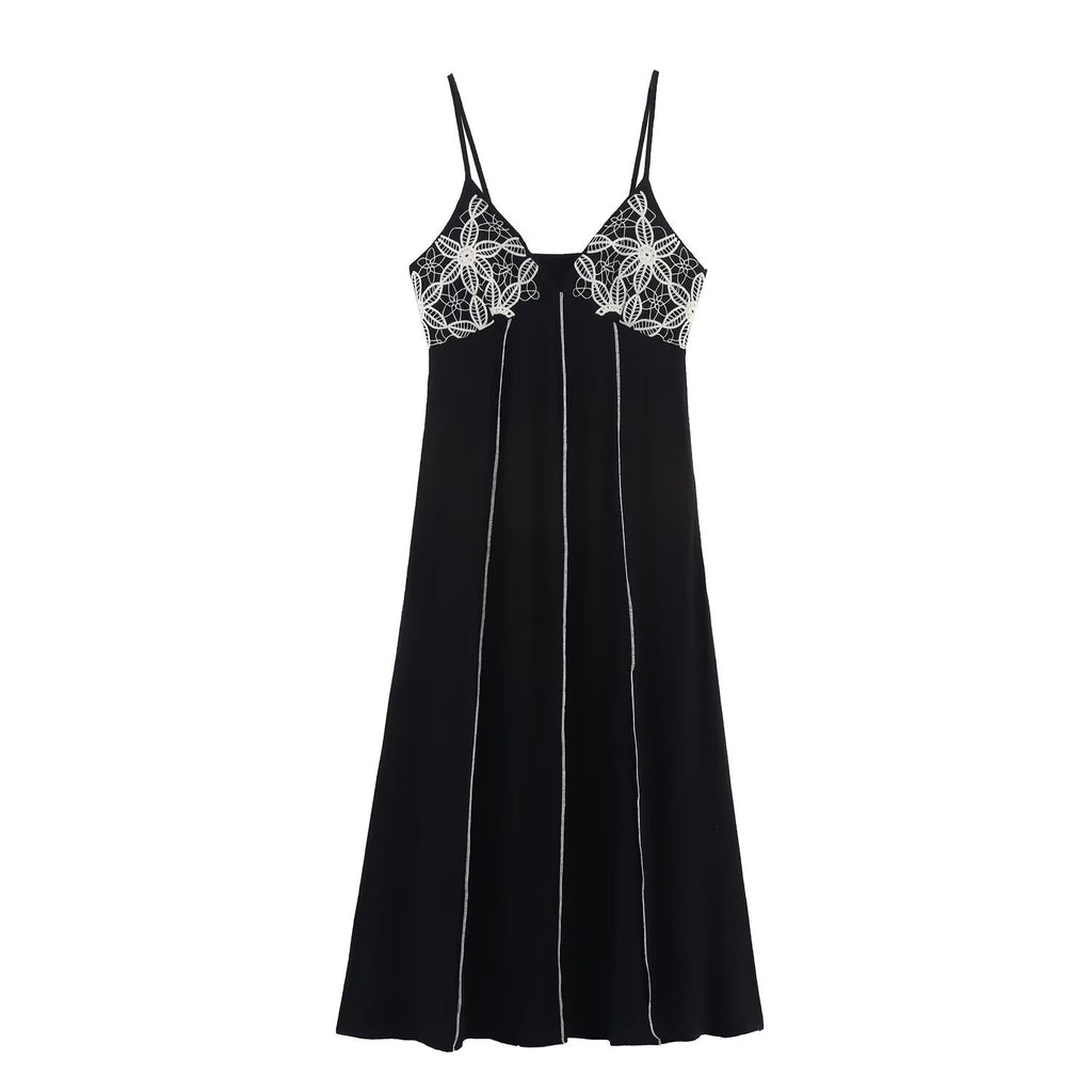 Embroidery V-Neck Sexy Backless Strap Long Dress for Women  Dress Elegant Design A-Line Dress