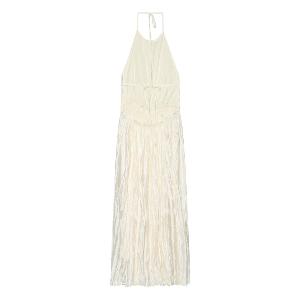 High cold pleated slimming hanging neck collar dress