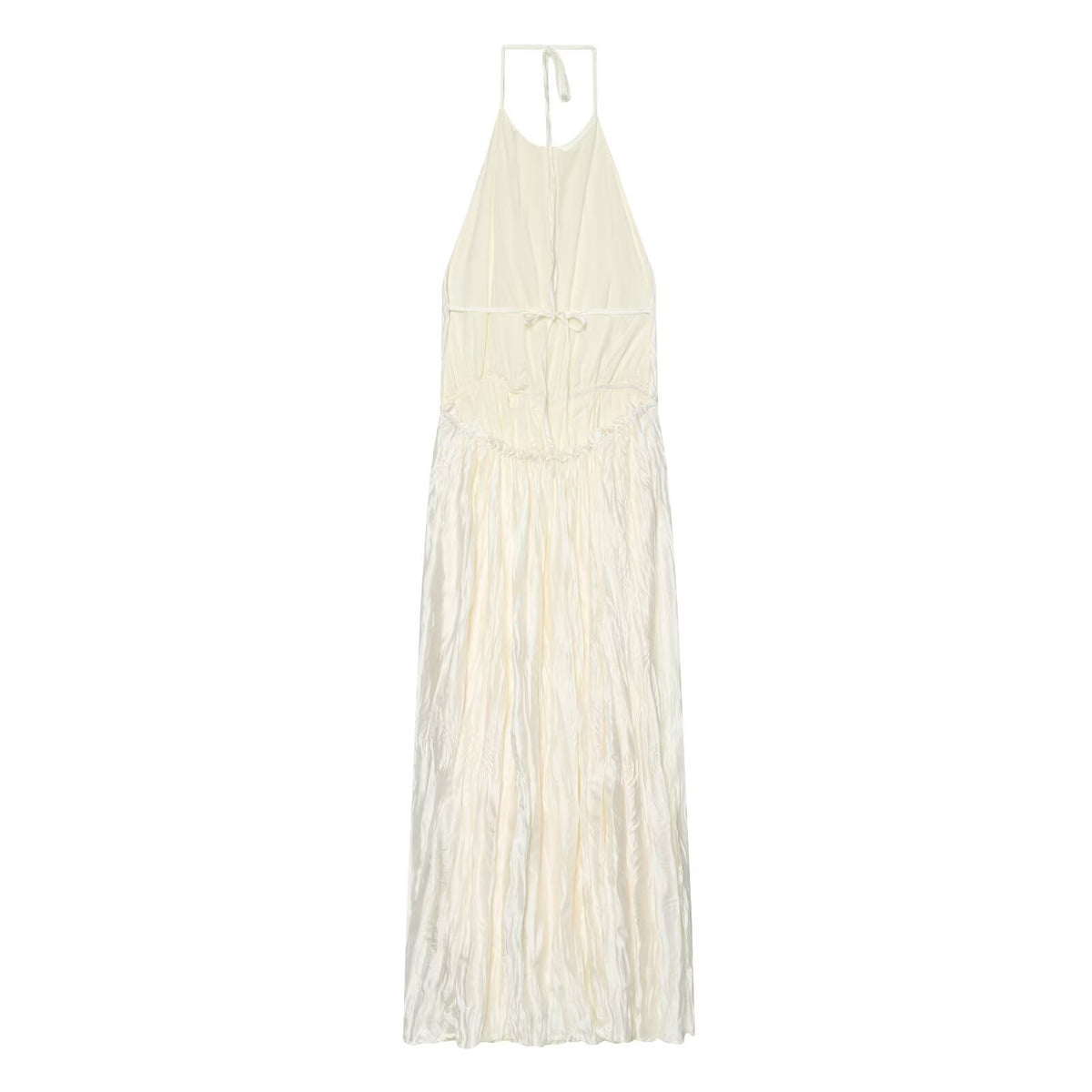 High cold pleated slimming hanging neck collar dress