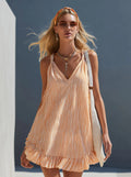 Fashion Summer Stripe Ruffle Sleeveless V-Neck Strap Mini Dress for Vacation