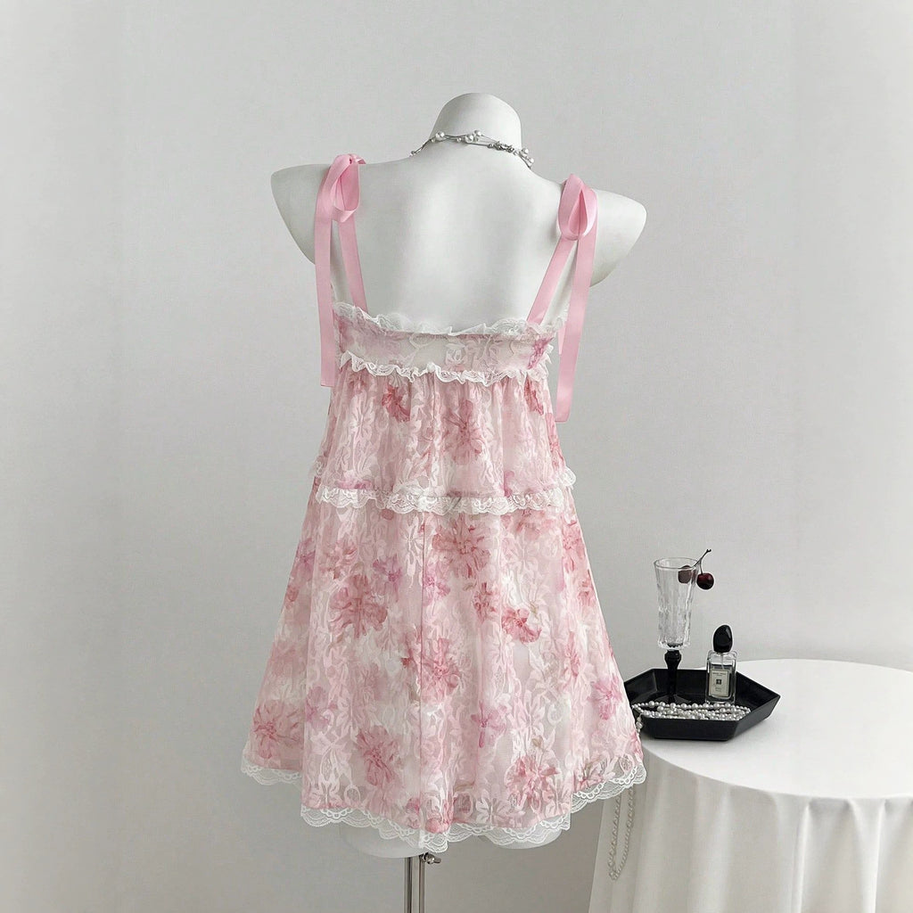Backless lace strap women's suspender dress