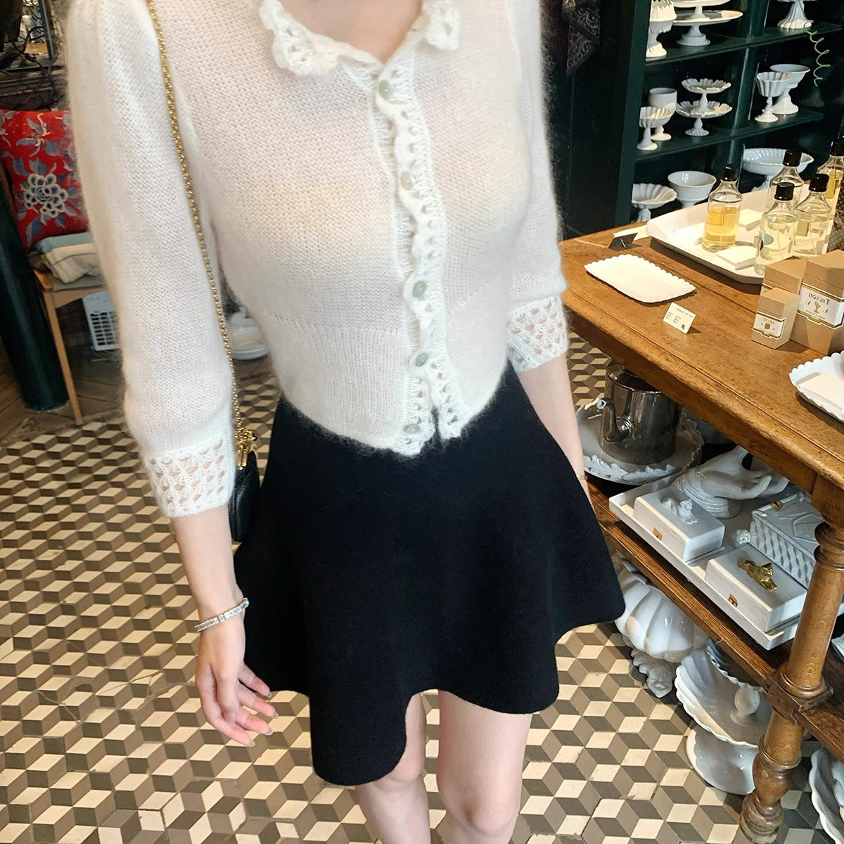 Sweet Girl Style Elegant Silhouette Wool Tailored Umbrella Skirt Slimming Midi Skirt Autumn Winter Solid Color