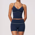 New Fleece Color-Blocking Activewear Set V-Neck Halter Waist-Tightening High-Waisted Outdoor Fitness Yoga Wear for Women