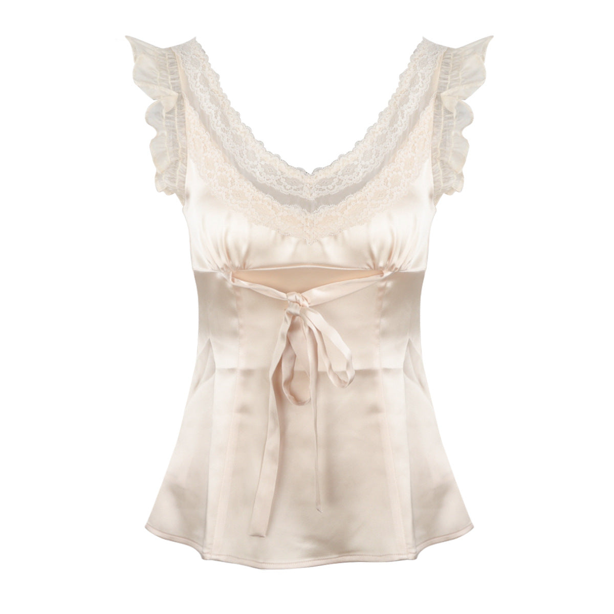 Sexy Sheer Lace Trim V-Neck Fitted Sleeveless Top for Women