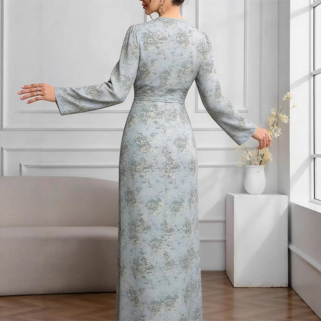 Elegant Floral Long Sleeve Maxi Dress with Tie Waist for Women