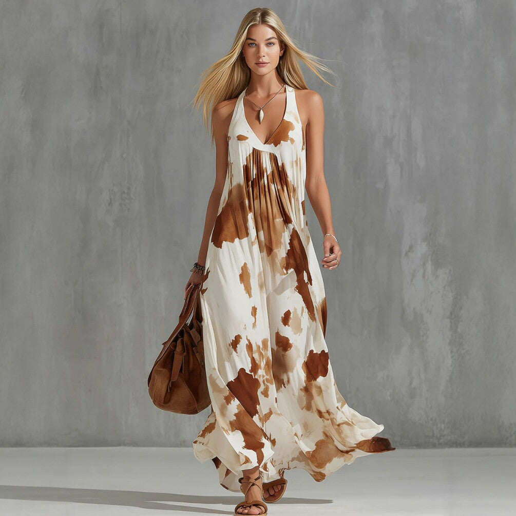 Summer New Vacation Style Tie-dye Printed Sleeveless Maxi Dress for Women
