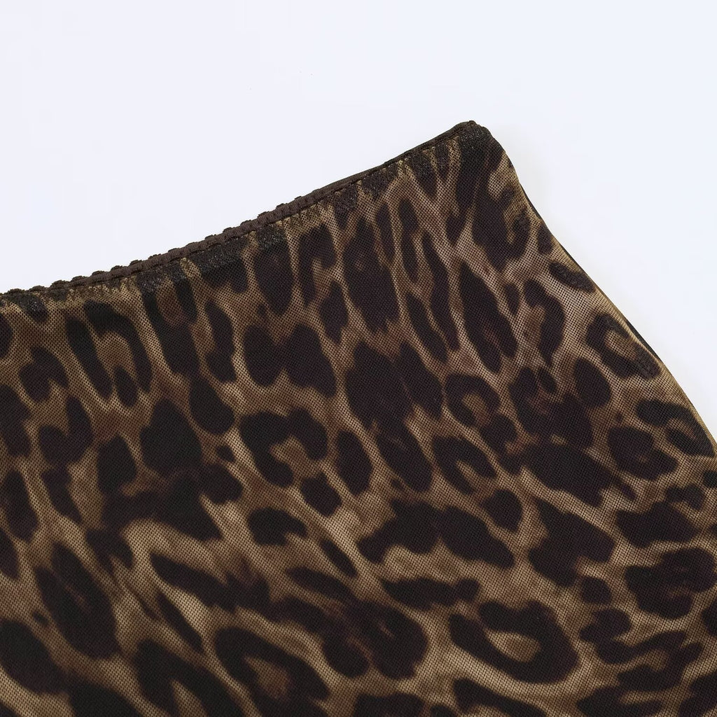 Light luxury animal print silk mesh skirt