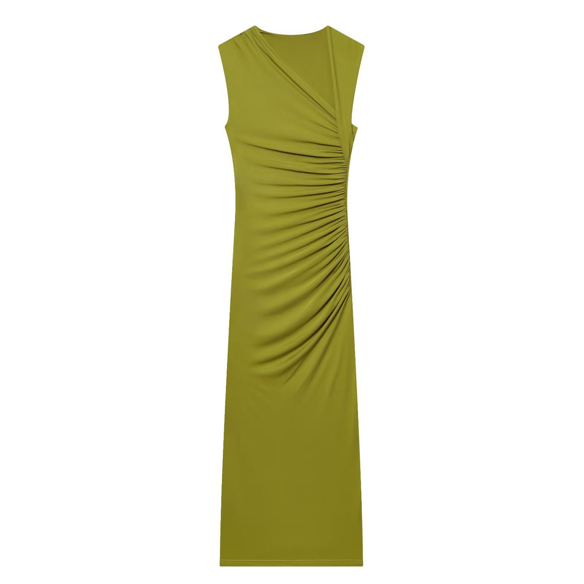 Sleeveless asymmetrical collar pleated dress