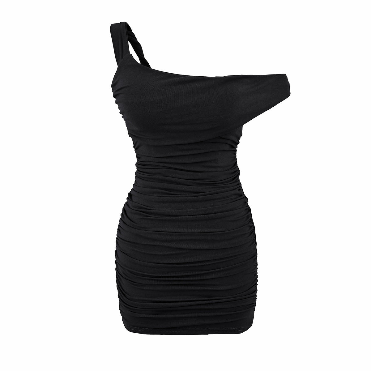 Ruched Irregular Pad-Set Asymmetrical Strap Dress, Halter Neck Slim Fit Bodycon High-Waisted Short Skirt
