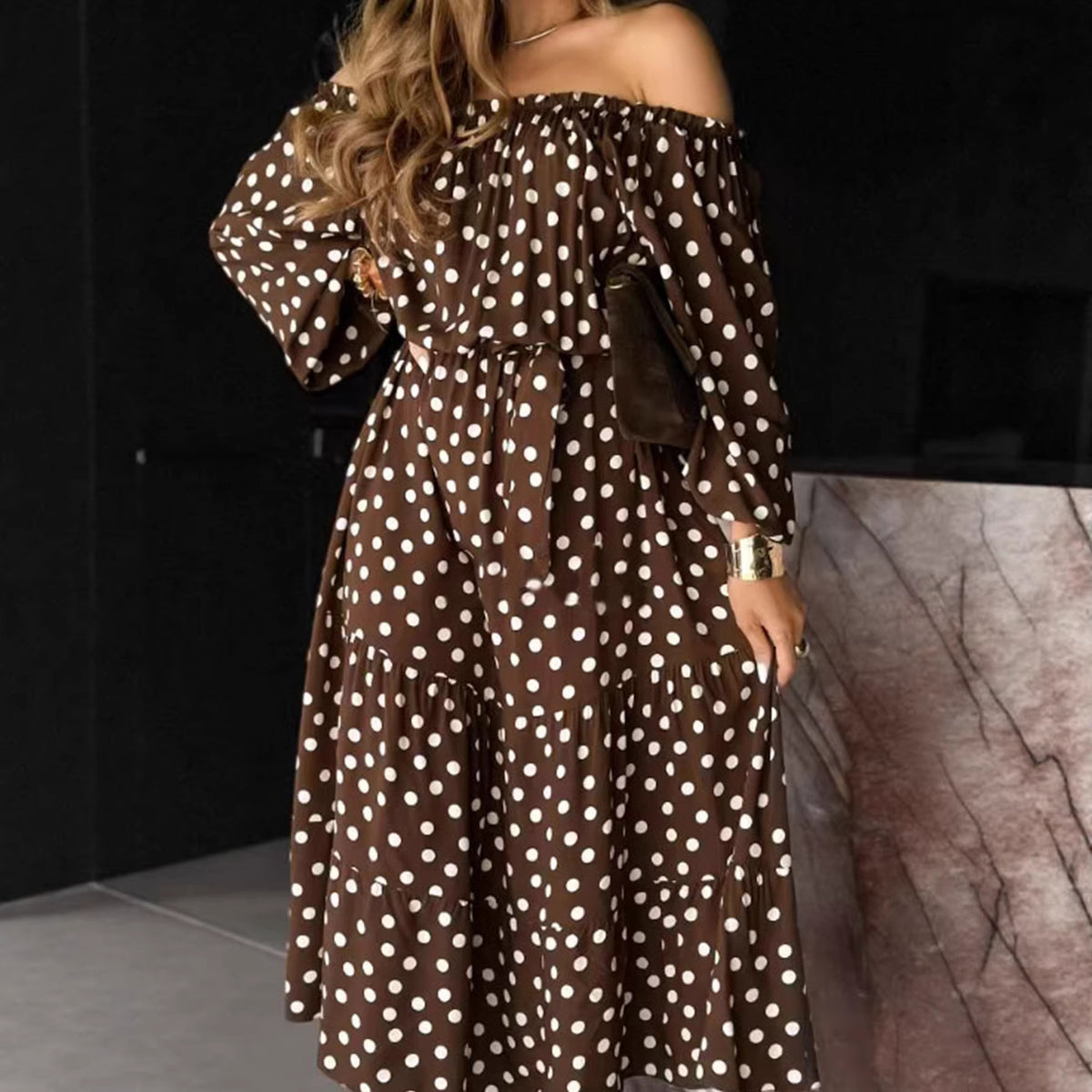 Chic Polka Dot Dress for Office Wear Fashionable Casual Dress