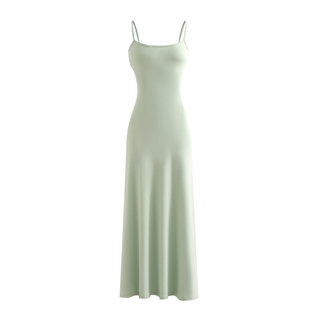Sexy Knit Strap Long Dress for Women, Summer Crop Top Bodycon Dress, Fitted Slimming Floor-Length Skirt