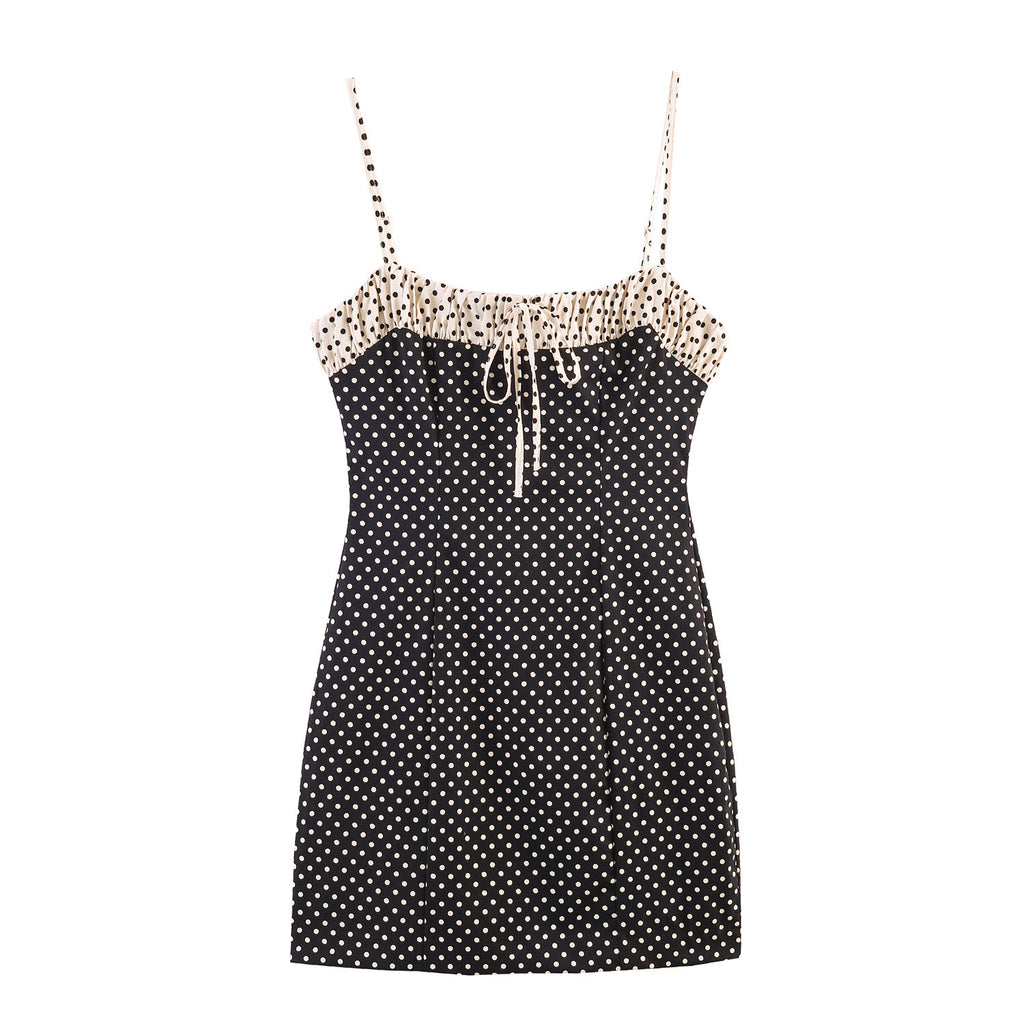 Spicy girl polka dot patchwork suspender dress