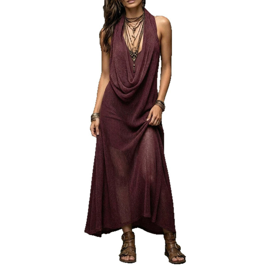 Bohemian Beach Vacation Strapless Knit Cami Dress Set Long Dress Two-Piece