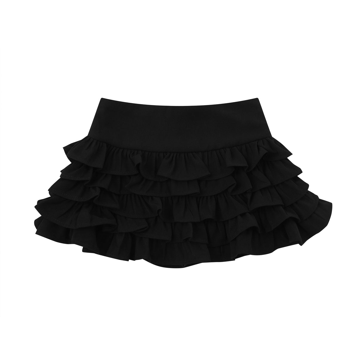 Layered Ruffle Skirt High Waist Solid Color Sweet Style Mini Skirt