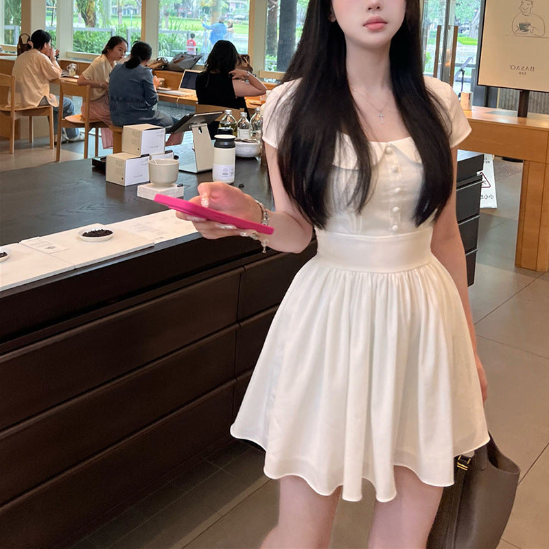 ElegantFeminine Peter Pan Collar Fitted Dress Long Dress