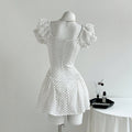 Wave dot bubble sleeve bow dress