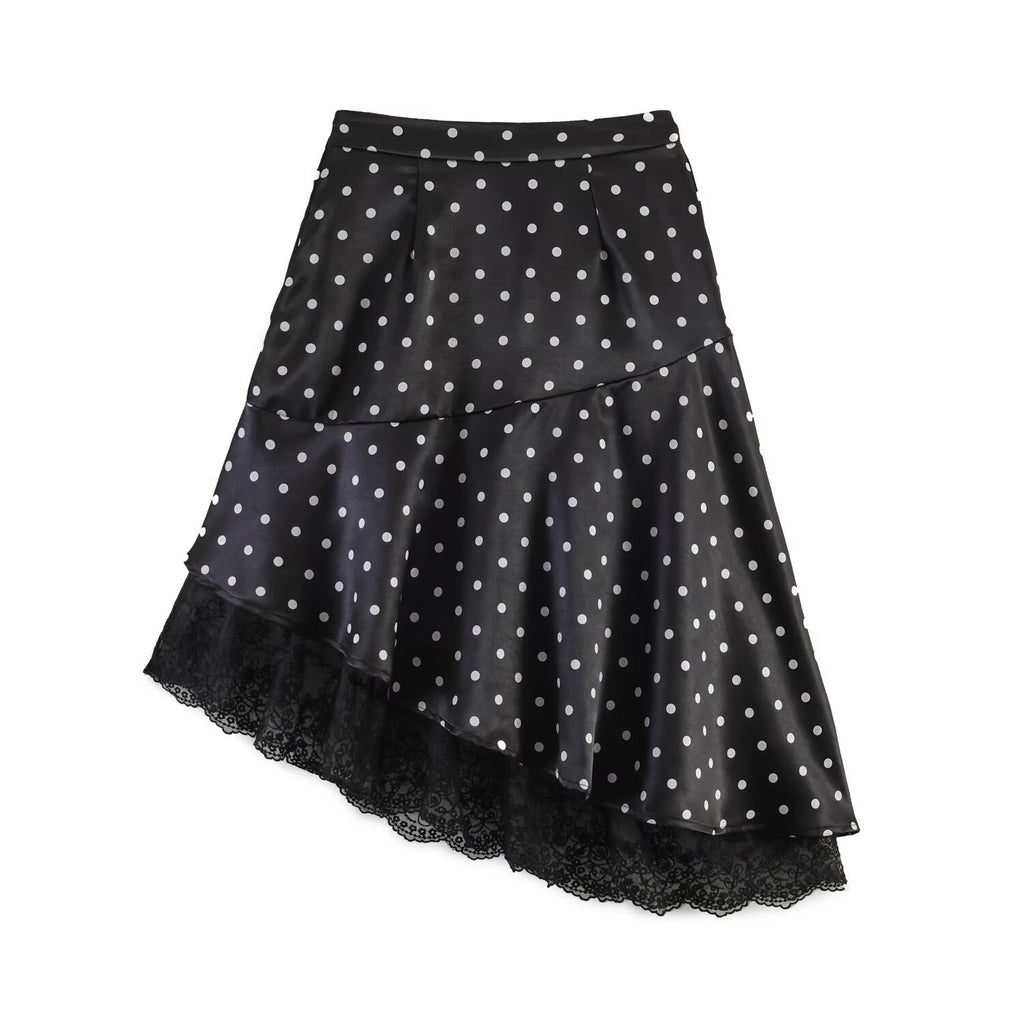 Spicy girl polka dot satin lace irregular skirt