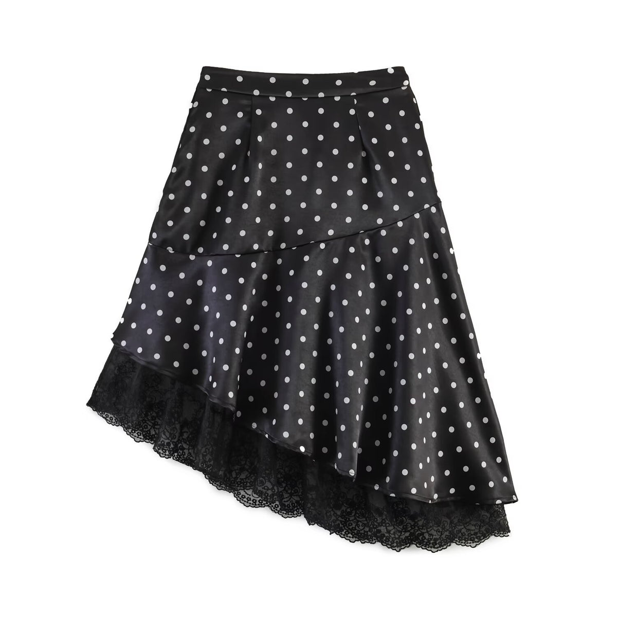 Spicy girl polka dot satin lace irregular skirt