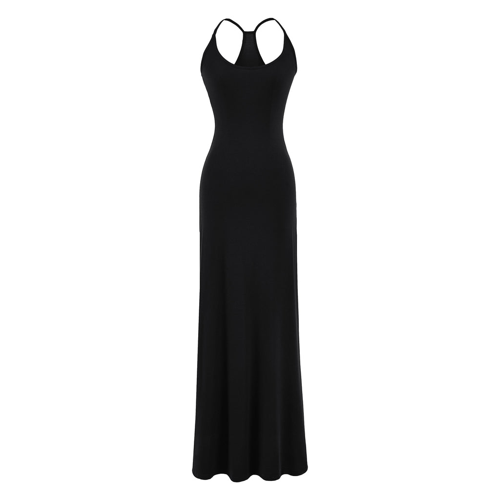 Fitted Bodycon Skirt for Women Summer Sexy U-Neck Backless Flowy Dress Long Dress