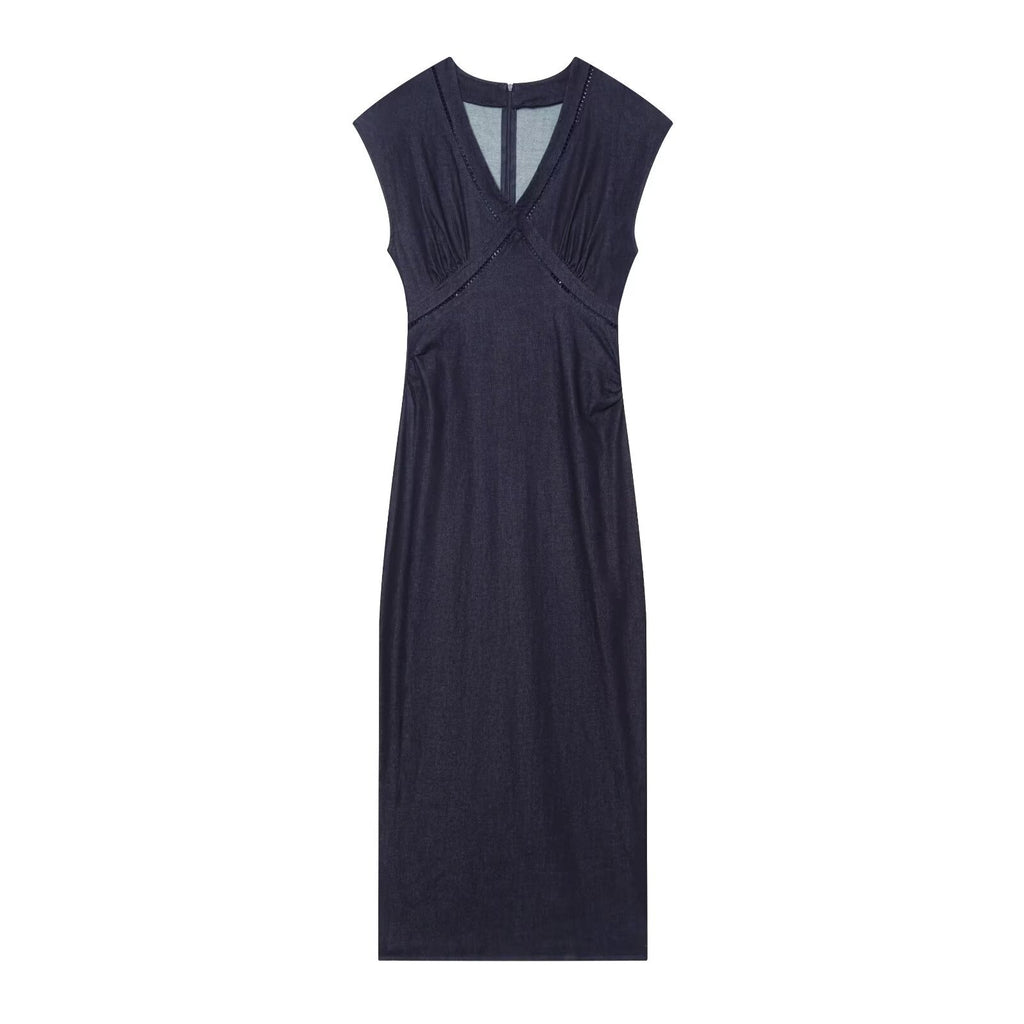 V-neck sleeveless patchwork midi dress
