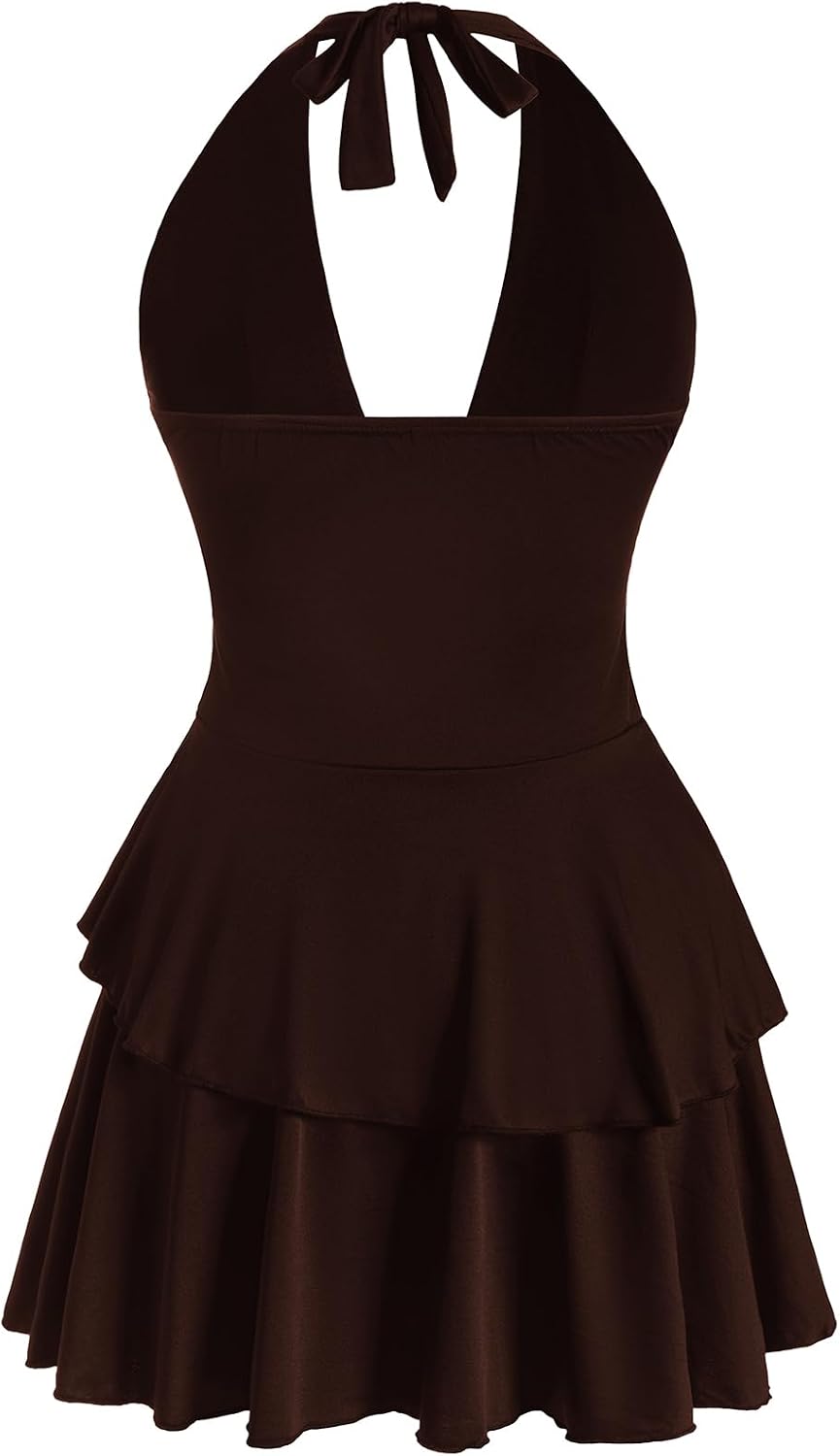 SOLY HUX Women's Cheetah Print Backless Halter Mini Dress